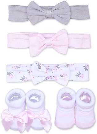Baby Girl Headband And Socks Giftset - Pink And White