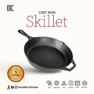 Cast Iron Skillet 10 Inch (25 CM) Naturally Non Stick, Seasoned. Krucible Kitchen, Frying Pan