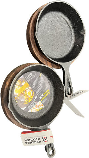 Set of 2 Cast Iron Skillets 6.25 In with Wood Base  – Perfect for Desserts, Cooking, and Baking Adventures!"