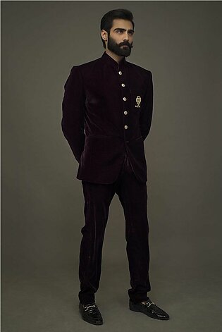 Maroon velvet prince coat pant