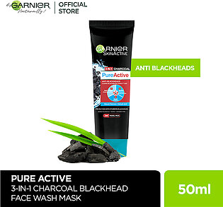 Garnier Skin Active 3-in-1 Charcoal Blackhead Face Wash Mask Scrub 50ml