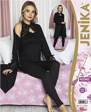 Jenika Collection 3 Pieces Night Gown Set Free Size 43342