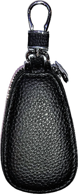 Key Chain with Mini Leather Zipper Pouch Egg Shape - Black