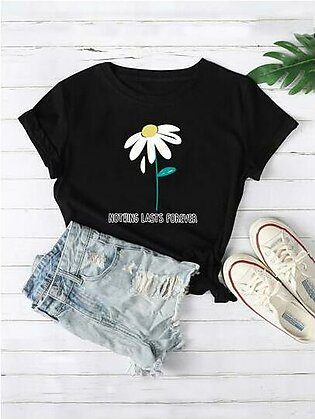 Floral And Slogan Graphic Tee FD