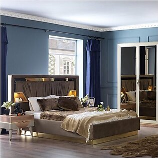 Opulent Bedroom Furniture Set With Golden Strips And Wrinkle Lining On Wardrobe