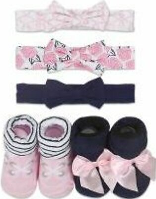HEAD BAND PK-3 & BOOTIES PK-2 SET MULTI-COLOR FLORAL BOW