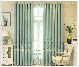 Small Flower Embroidered Window Curtain For bedroom | Green Blackout Curtains Window ( 56''W x 96''L - 1x Curtain Pannel,1x Sheer ).