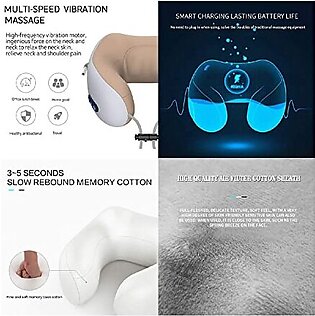 U-Shaped Electric Cordless Neck Travel Pillow | Neck Vertebra Therapeutic Memory Foam Wireless Velvet Massager.
