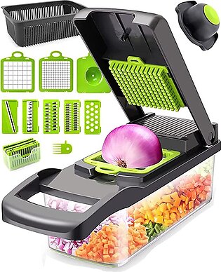 12 -in -1 Vegetable Chopper | Stainless Steel Blades, Adjustable Slicer & Dicer with Storage Container.
