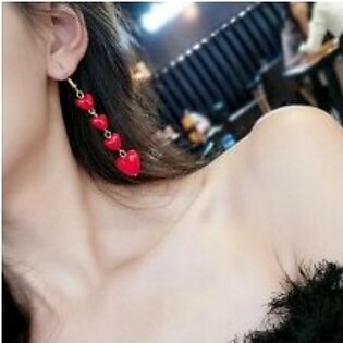 Love Style Heart Pendant Long Tassel Earrings Red Heart Drop Earrings
