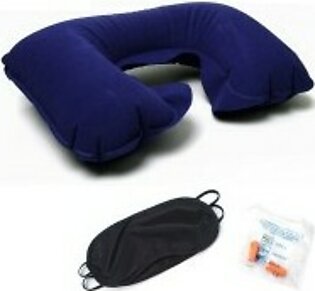 3 in 1 U Shaped Inflatable Travel Pillow + Eye Mask + Ear Plug