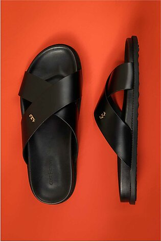 BLACK CROSSOVER LEATHER SANDALS | CCFW-MS-001
