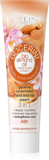 Eveline Cosmetics Glicerini Bio Almond Oil + Karite Butter Collagen Hand and Nail Cream - 100 ml