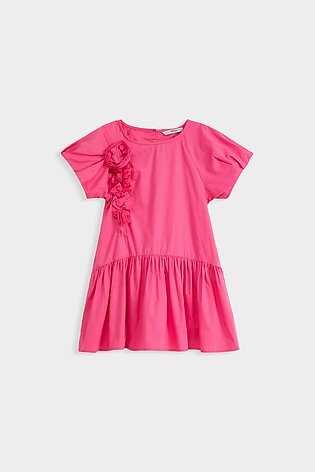 Raglan Dress With Pleated Cuff & Floral Applique Detail.