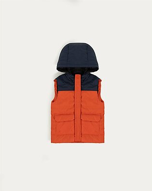 Puffer Hooded Sleeveless Vest Jacket with Front Pockets