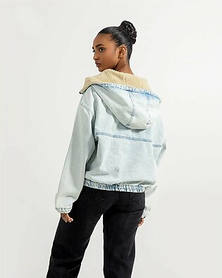 Relaxed Fit Hooded Denim Pullover with Kangaroo Pocket