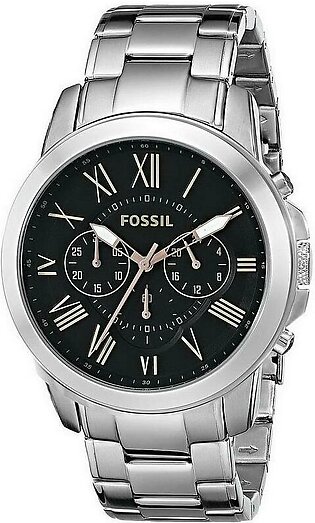 Fossil Men's Chronograph Silver Stainless Steel Black Dial 44mm Watch FS4994