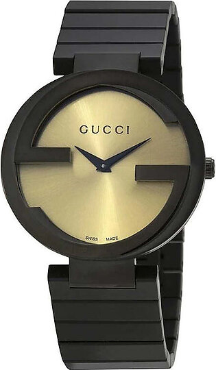 Gucci Women's Swiss Made Quartz Black Stainless Steel Gold Dial 37mm Watch YA133314