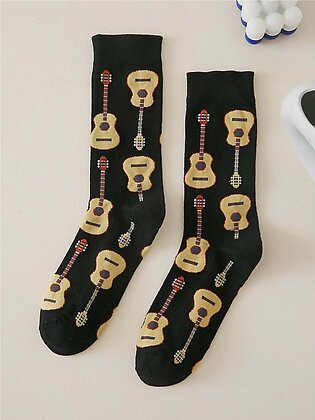 Shein Musical Instrument Pattern Crew Socks