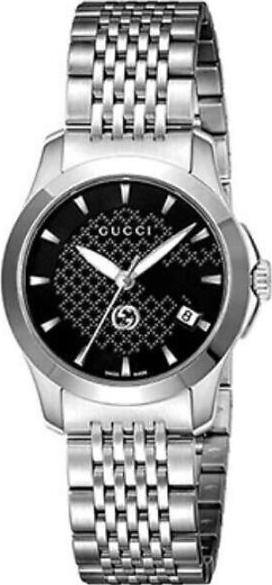 Gucci Women's Swiss Made Quartz Silver Stainless Steel Black Dial 27mm Watch YA1265006