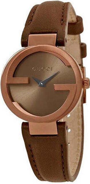 Gucci Women's Swiss Made Quartz Leather Strap Brown Dial 29mm Watch YA133504