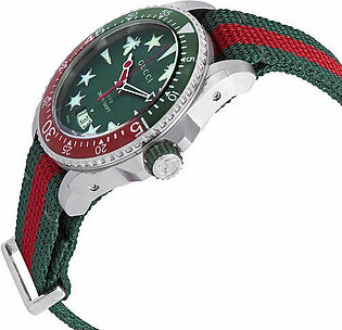 Gucci Men's Swiss Made Quartz Nylon Strap Green Dial 45mm Watch YA136339