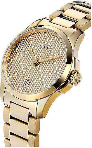 Gucci Women's Swiss Made Quartz Stainless Steel Gold Dial 27mm Watch YA126553