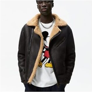 ZARA DOUBLE-FACED LEATHER JACKET WITH FAUX SHEARLING