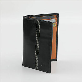 Minimalist Cow Leather Card Holder In Black & Tan