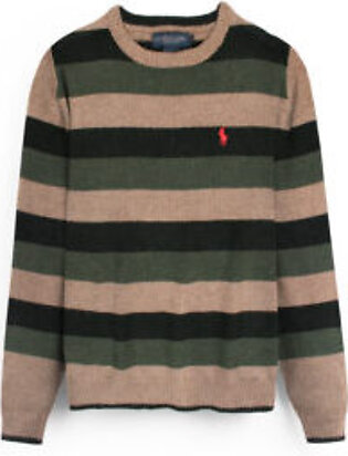 Polo Ralph Lauren Striped Wool Sweater – Olive/Charcoal/Brown
