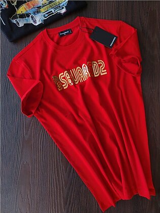 DSQUARED2 RED TEE WITH SHINE GOLD LOGO