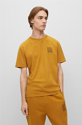 HUGO BOSS CREW-NECK T-SHIRT IN ORGANIC COTTON WITH STACKED LOGO