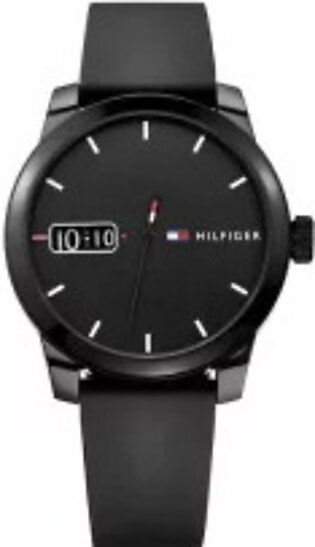 Tommy Hilfiger Mens Quartz Silicone Strap Black Dial Watch-1791382