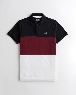 Hollister Stretch Colorblock Polo Shirt Black – Garnet – White