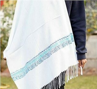 Block Printed Shawl – White With Multicolor