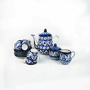 Blue Pottery Tea Set – Heart Design
