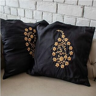 Embroidered Cushion Cover – Black & Gold