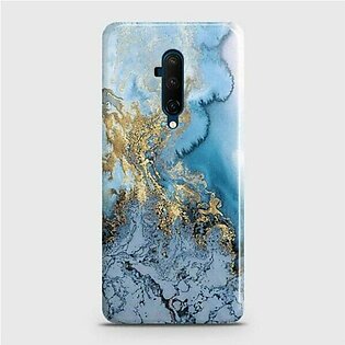 OnePlus 7T Pro Cover – Trendy Golden & Blue Ocean Marble Printed Hard Case with Life Time Colors Guarantee