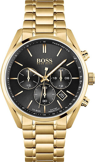 Hugo Boss Mens Chronograph Champion Gold Stainless Steel Black Dial 44mm Watch - 1513848