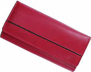 Jild Women Round Stripe Leather Clutch Long Wallet - Red