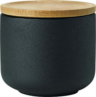 Stelton Theo Tea Mug with Coaster, Cup, Stoneware, Bamboo, Black/Brown, 200 ml, 2-Pcs., x-632