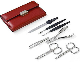Niegeloh 7 pcs Women's Manicure Set in Red Leather Case