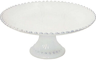 COSTA NOVA Pearl Collection Stoneware Ceramic Cake Stand Medium 11.25", White