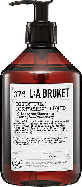 L:A Bruket No. 076 Dishwashing Soap | Lemongrass and Rosemary