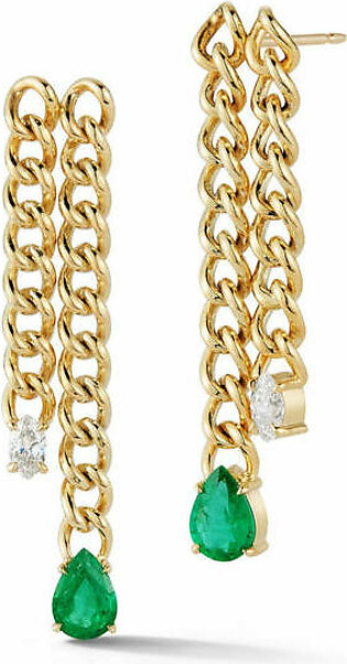 Toujours Emerald and Diamond Double Chain Earrings