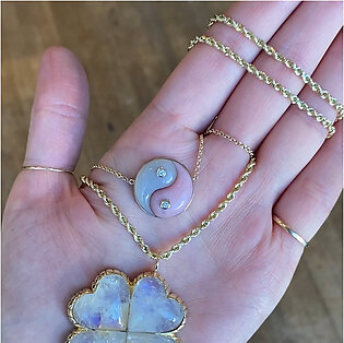 YIN YANG NECKLACE - PINK OPAL AND CHALCEDONY