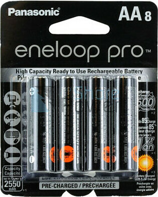 Panasonic Eneloop Pro AA 2550mAh NiMH Batteries (8 Pack) BK-3HCCA8BA