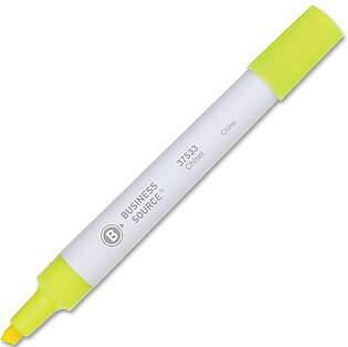 Business Source Highlighter - Chisel Marker Point Style - Fluorescent Yellow Ink - White Barrel - 12 / Dozen (BSN37533)