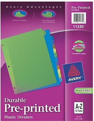 Avery Preprinted Plastic Divider - Printeda-z - 12 Tab[s]/set - 8.50" X 11" - Blue, Green, Orange, Yellow Divider - Assorted Tab (AVE11330)