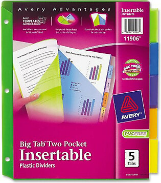 Avery Plastic Two-pocket Insertable Tab Divider - Print-on - 5 / Set - Multicolor Tab (AVE11906)